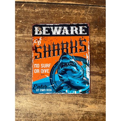 East Urban Home Beware Of Sharks Metal Sign Plaque Wayfair Co Uk