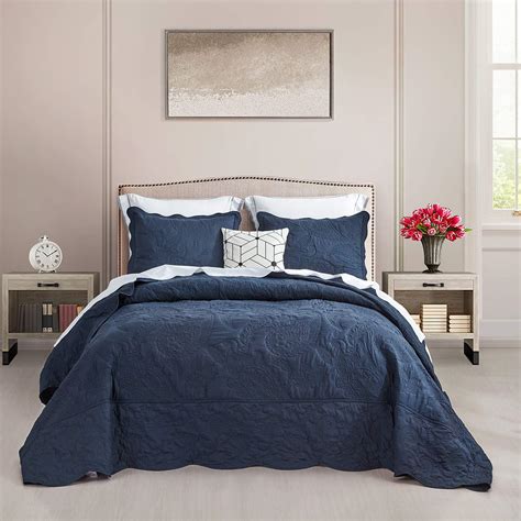 Hzandhy Oversized Bedspread Set Navy Blue Queen Size