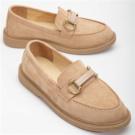 Kadın Nude Süet Rahat Kalıp Önü Tokalı Günlük Loafer Fiyatları Flo