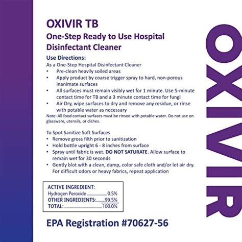 Diversey Oxivir Tb Ready To Use Disinfectant Cleaner 100898636 1 Gallon Container Pack Of