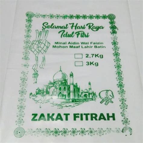 Jual Eceran Plastik PP Bening Kemasan 3 Kg Sablon Zakat Idul Fitri