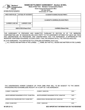 Fillable Online Wcb Ny Wamo Settlement Agreement Section Wcl State