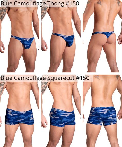 Blue Camouflage Swimsuits For Men By Vuthy Sim Thong Bikini Etsy