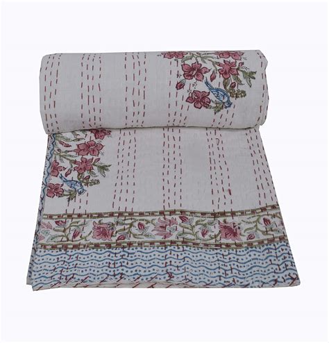 Indian Hand Block Print Kantha Quilt Kantha Throw Cotton Bedspread ...