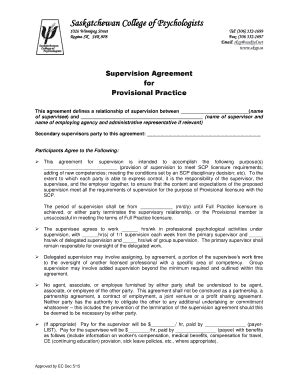 Fillable Online Supervision Agreement For Provisional Practice