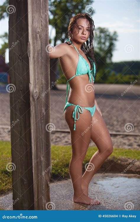 De Brunette Van Het Strand Stock Foto Image Of Mooi 45026604