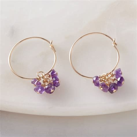 Amethyst Gold Hoop Earrings Gold Hoop Earrings Purple Etsy Uk