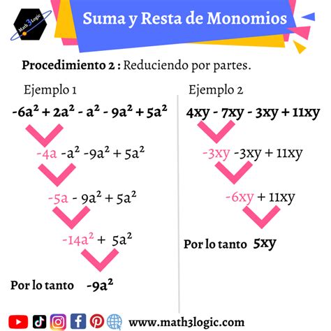 Suma Y Resta De Monomios Reducir T Rminos Semejantes De Forma