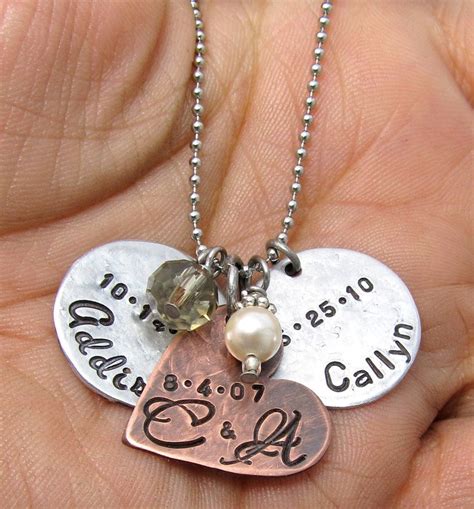 Personalized Necklace For Mom Hand Stamped Jewelry Mom Etsy