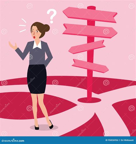 Business Woman Confused Making Decision Direction Over Choice Road