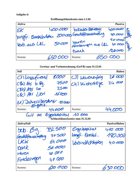 Aufgabenblatt Unterlagen Ge Bt Aufgabe Er Ffnungsbilanzkonto Zum
