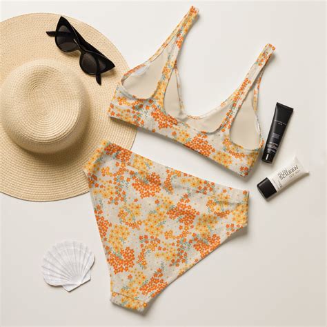 Retro Floral High Waisted Bikini Etsy