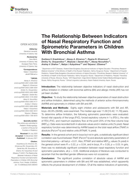(PDF) The Relationship Between Indicators of Nasal Respiratory Function ... 
