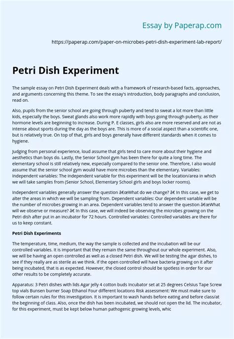 Petri Dish Experiment Free Essay Example