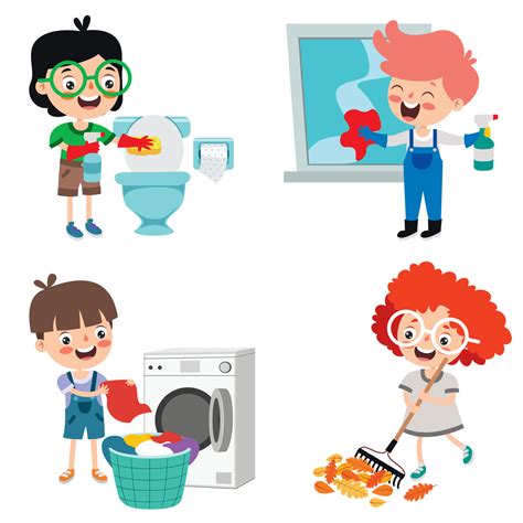 Set Of Children Doing Various Houseworks 10721687 Vector Art At Vecteezy