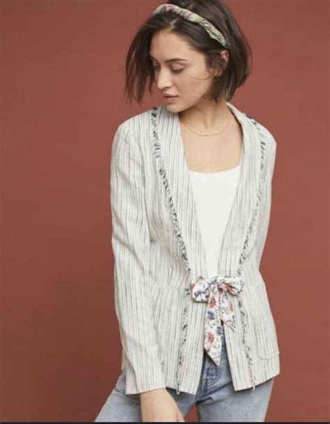 Anthropologie Cartonnier Womens Striped Blazer Jacket Gem