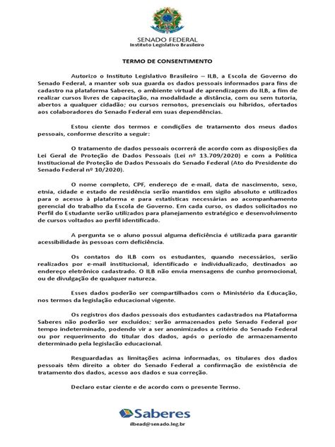 Termo Consentimento Lgpd Pdf Privacidade Das Informações