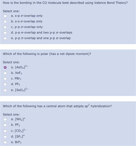 Solved How is the bonding in the CO molecule best described | Chegg.com