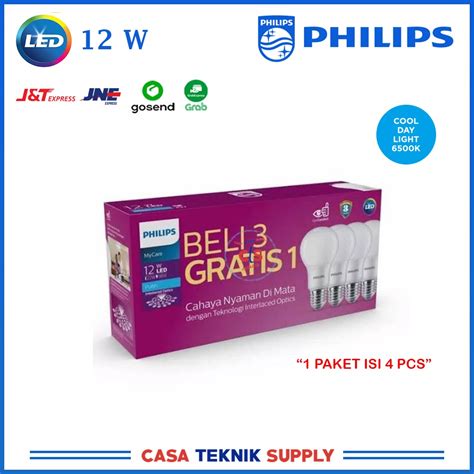 Jual PAKET Lampu LED Philips 12 Watt Bolam Philip 12w 12 W Paket Isi 4