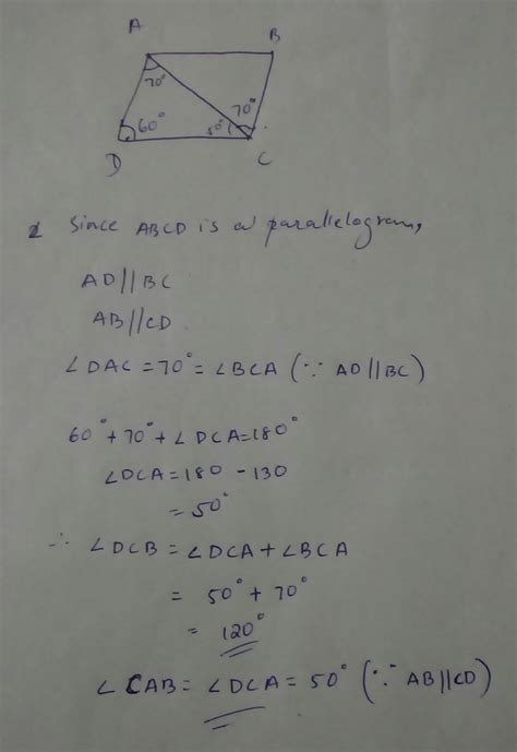 In Fig 4 ABCD Is A Parallelogram In Which Angle ADC 60 And Angle ACB 70