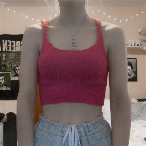 Hot Pink Stretchy Cropped Tank Top From Forever Depop