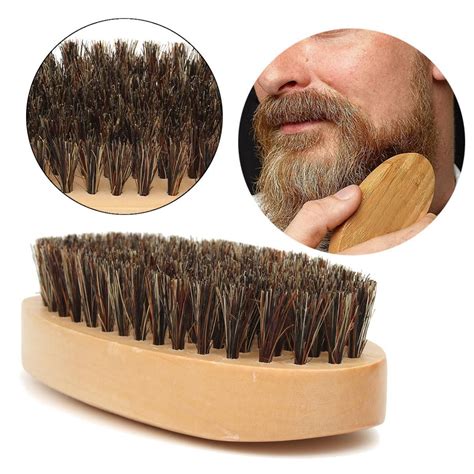 Mustache Beard Brush Natural Boar Bristle Round Handle Men'S Face ...