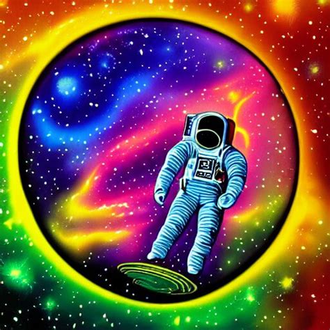 Psychedelic Astronaut Floating In Space Very Colorful Digital