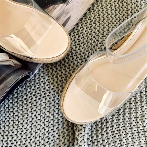 Delicious Shoes Hp Transparent Clear Nude Espadrille Wedge Platform Sandal Open Toe High
