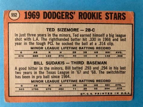 Topps Dodgers Rookie Ted Sizemore Bill Sudakis Ebay