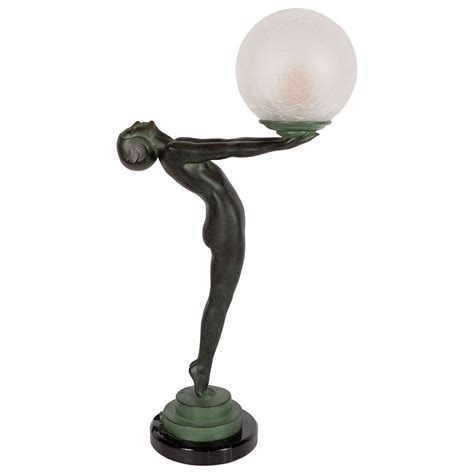 Stunning Art Deco Bronze And Marble Lamp Clarte By Max Le Verrier At