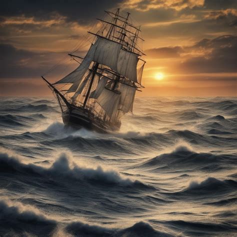 Premium AI Image Sailing Ship In A Rough Sea Columbus Day