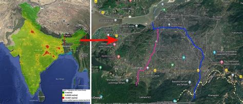 Satellite Map Of Guwahati City Blue Line Indicates The Bharalu River