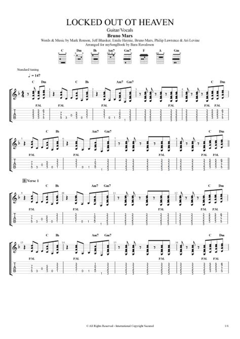 Tablature Locked Out Of Heaven De Bruno Mars Guitar Pro Guitare Et