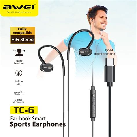 Awei Original Type C Tc Wired Earphones With Microphone Mn