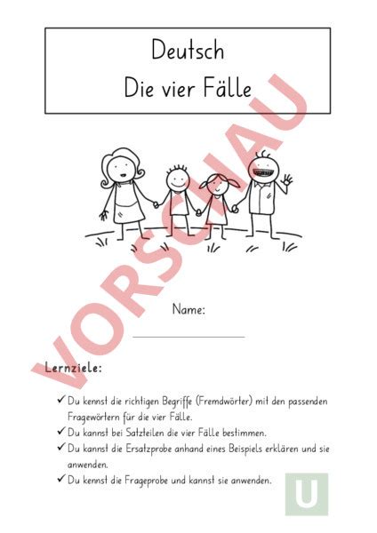 Arbeitsblatt 4 Fälle Broschüre Deutsch Grammatik