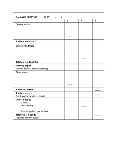 Balance Sheet Template Free Collection