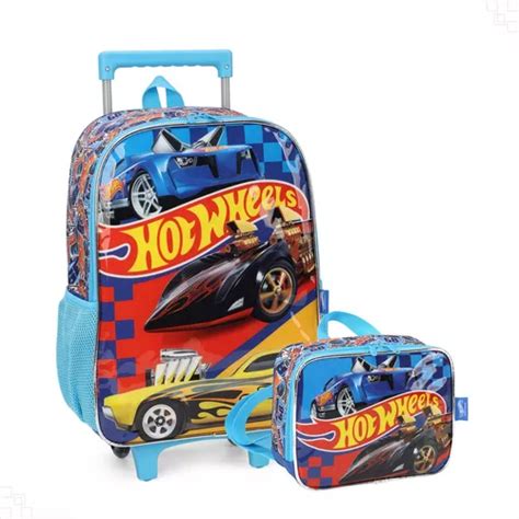 Kit Mochila Escolar Rodinha Infantil Hot Wheels C Lancheira