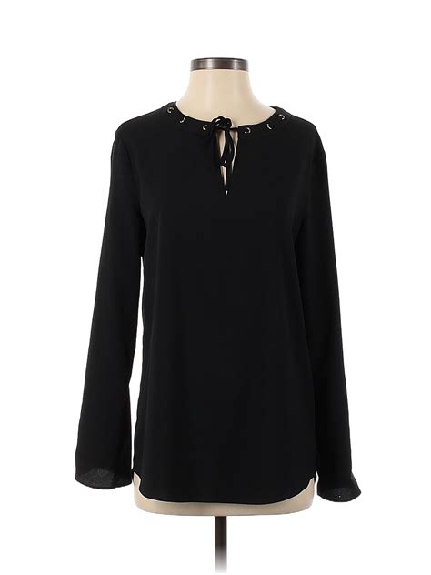 Ellen Tracy 100 Polyester Solid Black Long Sleeve Blouse Size S 86