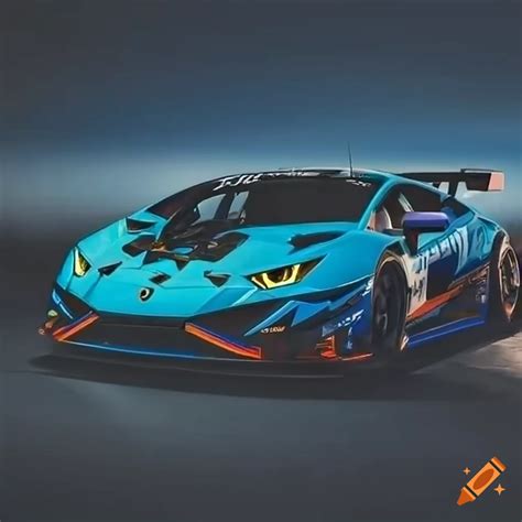 Blue Lamborghini Huracan Gt3 On A Racing Track With A Stylized Fox On