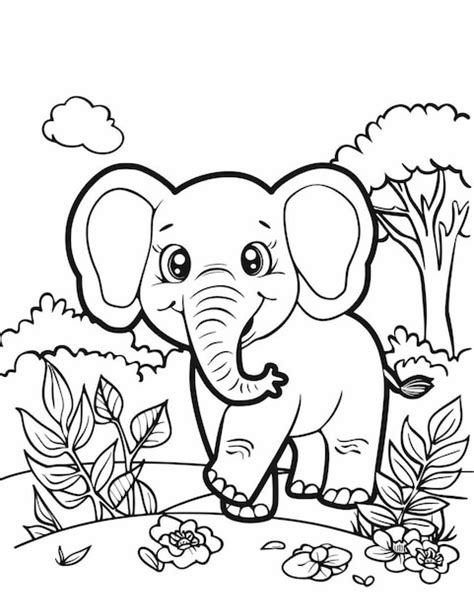 Página para colorear Elefante lindo Foto Premium