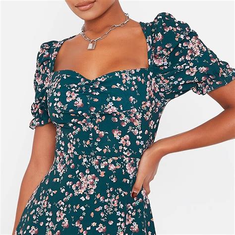 I Saw It First Floral Print Puff Sleeve Mini Tea Dress Puff