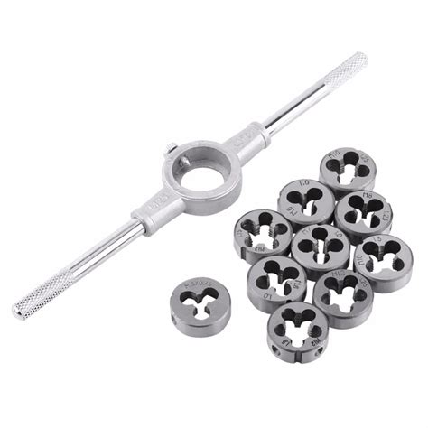 11PCS Die Wrench Kit Screw & Die External Thread Cutting Set Tapping Hand Tool Kit Tapping Tool ...