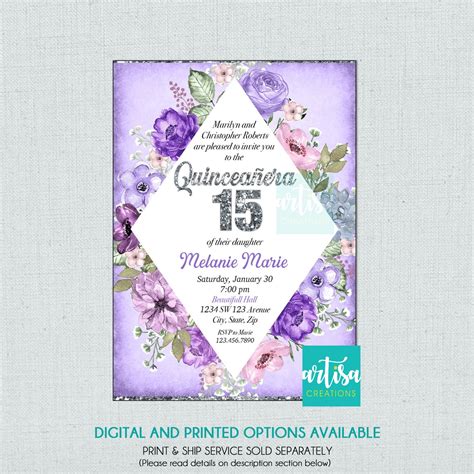 Quinceanera Purple Invitation Quinces Lilac Invitation - Etsy