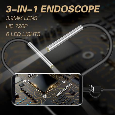 Cámara endoscópica de 3 9mm endoscopio con lente diminuta 6 LED