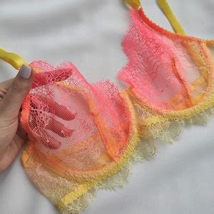 Pink Lingerie Set Yellow Lace Lingerie Coral Lingerie Set Etsy