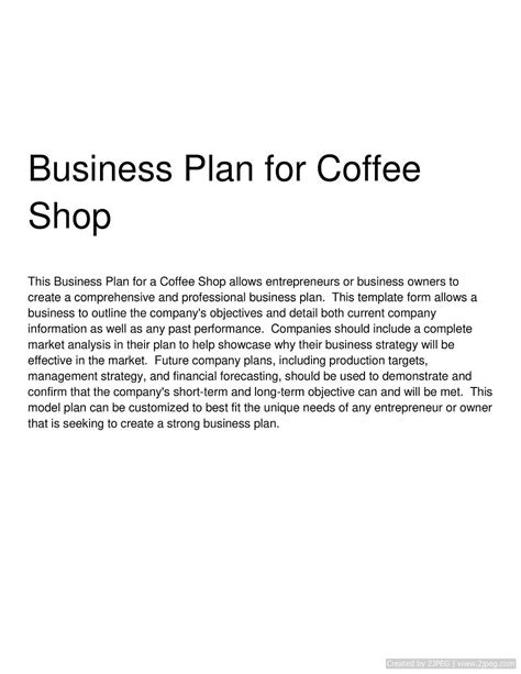 Business Plan for Coffee Shop