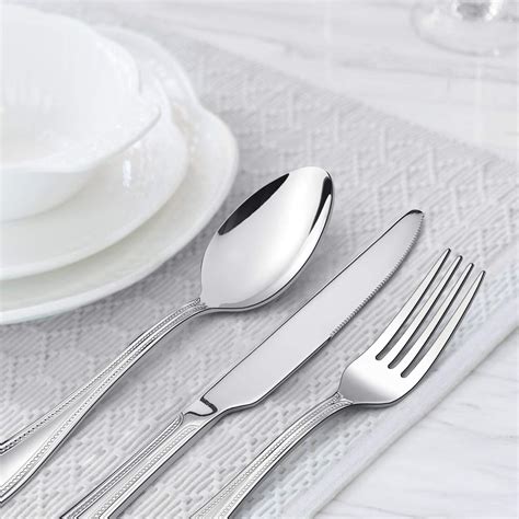 40 Piece Silverware Set Haware Stainless Steel Flatware Service For 8 Pearled Edge Tableware