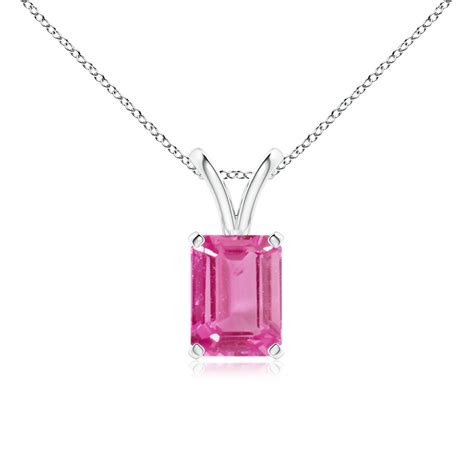 Emerald Cut Pink Sapphire Solitaire Pendant With V Bale Angara