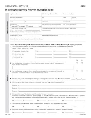 Fillable Online Revenue State Mn Minnesota Service Activity