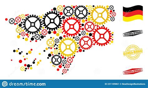 Mechanics Collage Guinea Bissau Map In German Flag Colors And Grunge